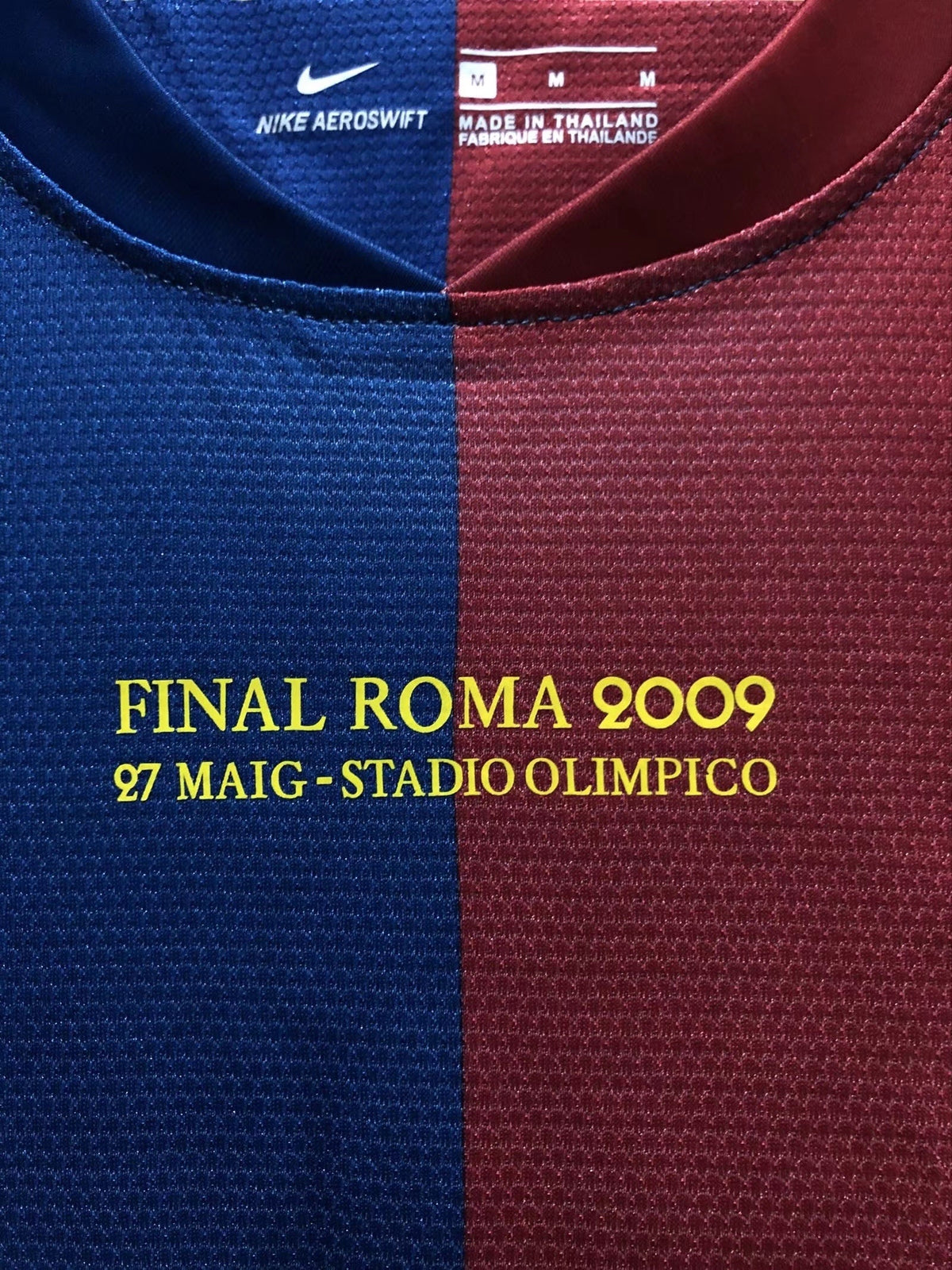 Camisa Barcelona 2009 final de Champions league, diseño con colores del equipo y detalles de la final en Roma.